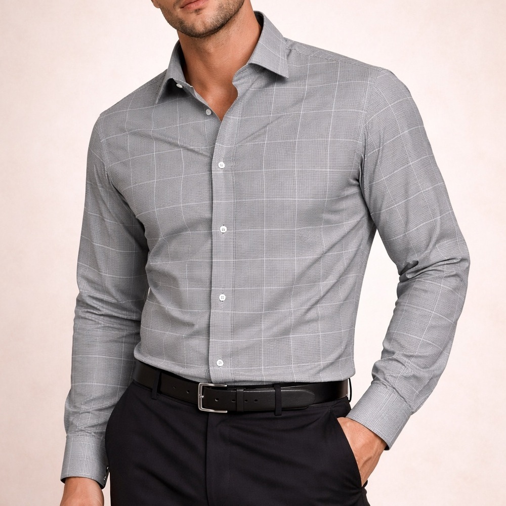 Calvin Klein Slim Fit Non-Iron Gray Plaid Dress Shirt Men’s M NWOT